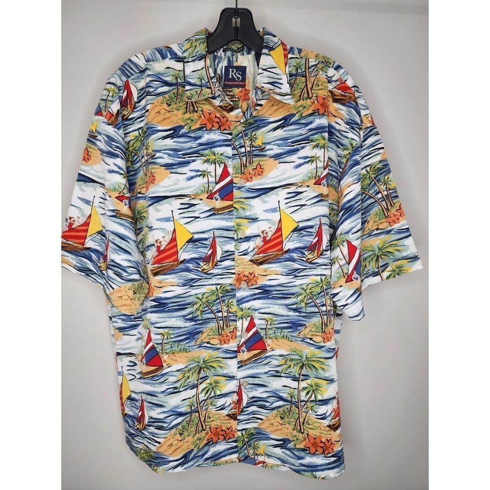 Ringo Sport Microfiber Hawaiian Button Up Palm Trees Sailboats Men's Size Large